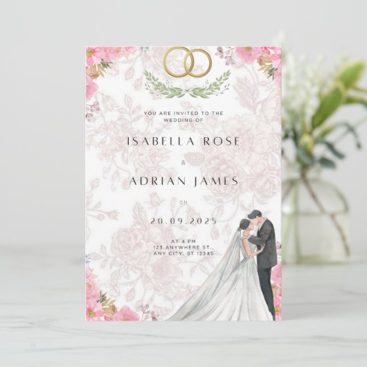 Blush Bow Coquette Wedding Einladung (Stehend Vorderseite)