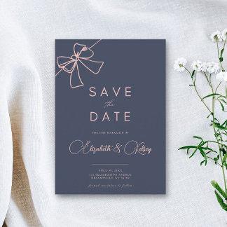 Blush Bow Elegance Schieferblau Save the Date
