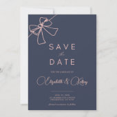 Blush Bow Elegance Schieferblau Save the Date (Vorderseite)