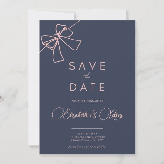 Blush Bow Elegance Schieferblau Save the Date (Vorderseite)