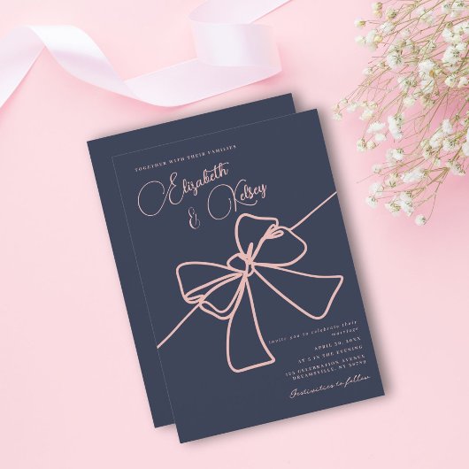 Blush Bow Elegance Slate Slate Blue Wedding Einladung