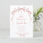 Blush Bow First Communion Invitation Einladung (Stehend Vorderseite)