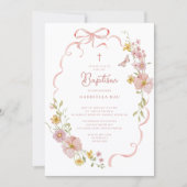 Blush Bow Floral Baptism Einladung (Vorderseite)