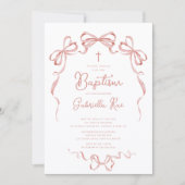 Blush Bow Girl Baptism Einladung (Vorderseite)