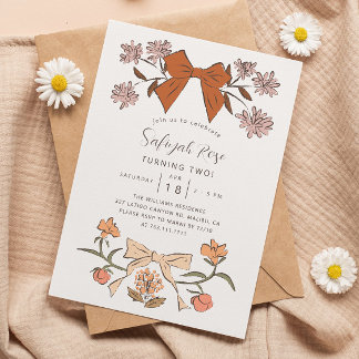 Blush Bows and Blossoms Girl Birthday Party Einladung