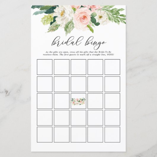 Blush Brautparty Bingo Game Cards (Vorderseite)