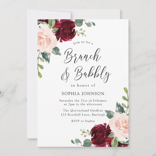 Blush Brautparty Brunch & Bubbly Einladung (Vorderseite)