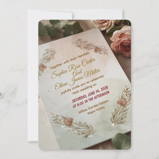 Blush & Breeze - Moderne romantische Hochzeitseinl Einladung (Vorderseite)