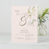 Blush Bridal Brunch & Bubbly Dusche Einladung (Stehend Vorderseite)