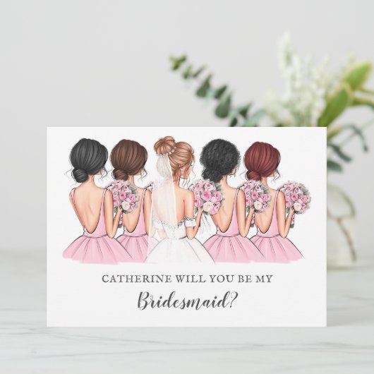 Blush Bride Best friend Will You Be My Bridesmaid Einladung (Stehend Vorderseite)