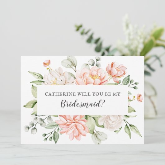 Blush Bride Best friend Will You Be My Bridesmaid Einladung (Stehend Vorderseite)