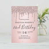 Blush Bronze junge Dame Glitzer Einladung (Stehend Vorderseite)