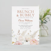 Blush Brunch & Bubbly Brautparty Rose Gold Folieneinladung (Stehend vorne)