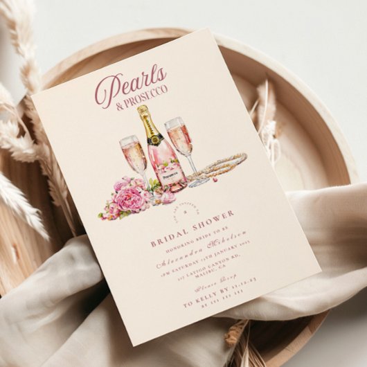 Blush Bubbly & Pearls Brautparty Einladung