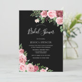 Blush & Burgund Black Floral Brautparty laden Einladung (Stehend Vorderseite)