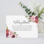Blush & Burgund Blume Hochzeitsempfehlung Details Einladung (Stehend Vorderseite)