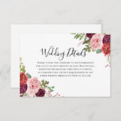 Blush & Burgund Blume Hochzeitsempfehlung Details Einladung (Vorne/Hinten)
