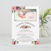 Blush & Burgund Blume - Namensfeier Einladung (Stehend Vorderseite)