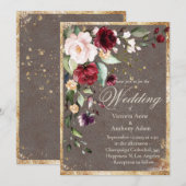 Blush Burgund Floral Wasserfarbe Rustikale Hochzei Einladung (Vorne/Hinten)