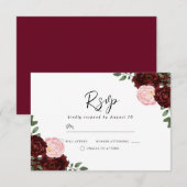 Blush & Burgund Rote Blume Schöne Hochzeit RSVP Karte (Vorne/Hinten)