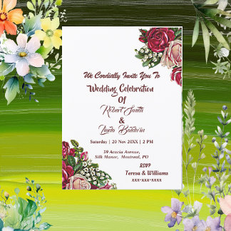 Blush Burgund Rote Rustikale Rose Hochzeit Land Einladung