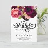 Blush Burgund und Moroon Floral Bridal Ivitation Einladung (Stehend Vorderseite)