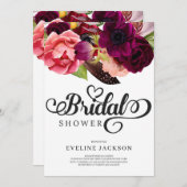 Blush Burgund und Moroon Floral Bridal Ivitation Einladung (Vorne/Hinten)