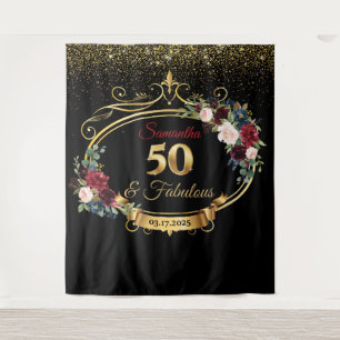 Blush Burgund und Navy Floral Geburtstag Hintergru Wandteppich