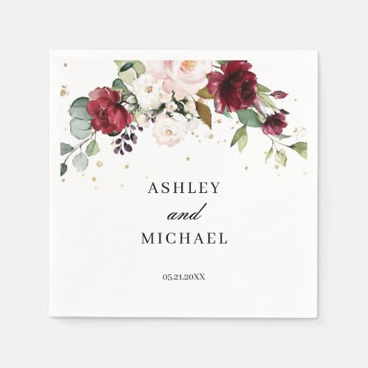 BLush Burgund und Pink Floral Boho Napkins Serviette (Vorderseite)