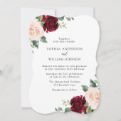 Blush & Burgund Wasserfarbenblühende Hochzeit Einladung (Vorderseite)