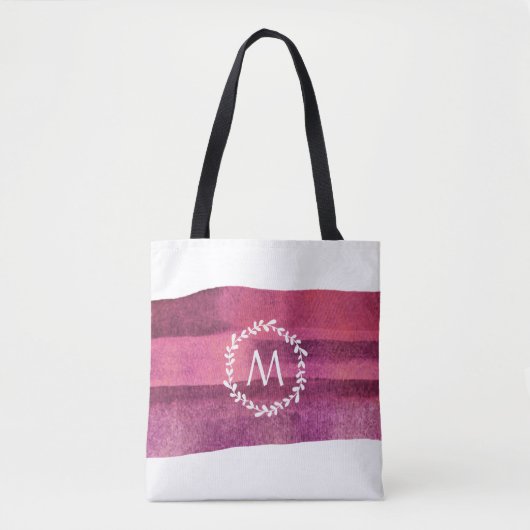 Blush & Burgund Wasserfarbenleaf-Monogramm Tasche (Vorderseite)