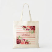 Blush Burgundy Aquarell Floral Monogram Streifen Tragetasche (Vorne)