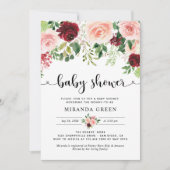 Blush Burgundy Bloral Baby Dusche Einladung (Vorderseite)