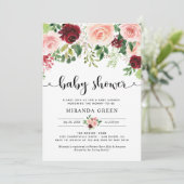 Blush Burgundy Bloral Baby Dusche Einladung (Stehend Vorderseite)