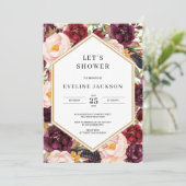 Blush Burgundy Bloral Bridal Dusche Einladung (Stehend Vorderseite)