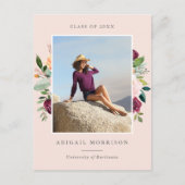 Blush Burgundy Bloral Foto Graduation Party Einladungspostkarte (Vorderseite)