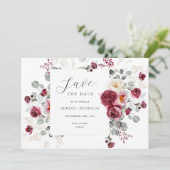 Blush & Burgundy Bloral Frame Wedding Save The Date (Stehend Vorderseite)