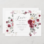 Blush & Burgundy Bloral Frame Wedding Save The Date (Vorne/Hinten)