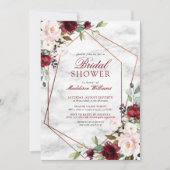 Blush Burgundy Bloral Gold Frame Brautparty Einladung (Vorderseite)