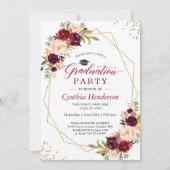 Blush Burgundy Bloral Gold Frame Graduation Party Einladung (Vorderseite)