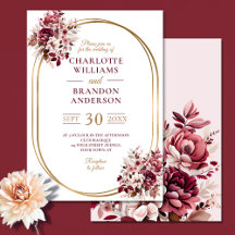 Blush Burgundy Bloral Gold Frame Moderne Hochzeit