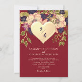 Blush Burgundy Bloral Gold Herzbeschwörung Einladung (Vorderseite)