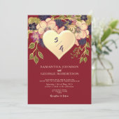 Blush Burgundy Bloral Gold Herzbeschwörung Einladung (Stehend Vorderseite)