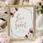 Blush Burgundy Bloral Liebe ist süßes Zeichen Poster<br><div class="desc">Dieses elegante Brautparty-Apartment besticht durch ein bordeauxrotes und blütendes Bouquet-Set in einem modernen geometrischen Rahmen. Diese Suite umfasst Umschließkarten, Schilder und personalisierte Party-Vorräte wie Servietten. Wenn Sie Hilfe bei der Personalisierung benötigen, einschließlich Farbänderungen oder Textänderungen, oder wenn Sie einen vermissten Artikel bemerken, zögern Sie bitte nicht, uns zu kontaktieren. BITTE...</div>