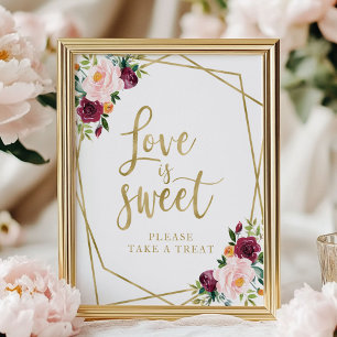 Blush Burgundy Bloral Liebe ist süßes Zeichen Poster