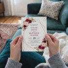 Blush Burgundy Bloral Modern Gold Frame Wedding