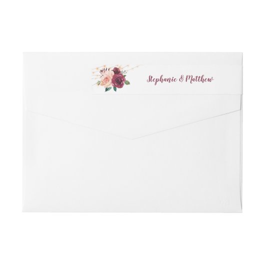 Blush Burgundy Bloral String Lights Hochzeit (Rückseite)