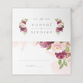 Blush Burgundy Bloral Wedding Platzkarte (Außenseite Aufgefaltet)