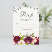 Blush & Burgundy Bloral Wedding RSVP Karte (Stehend Vorderseite)