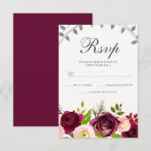 Blush & Burgundy Bloral Wedding RSVP Karte (Vorne/Hinten)